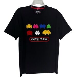 BKYS PacMan Game Over Chenille Graphic on Cotton T Short Black Size M